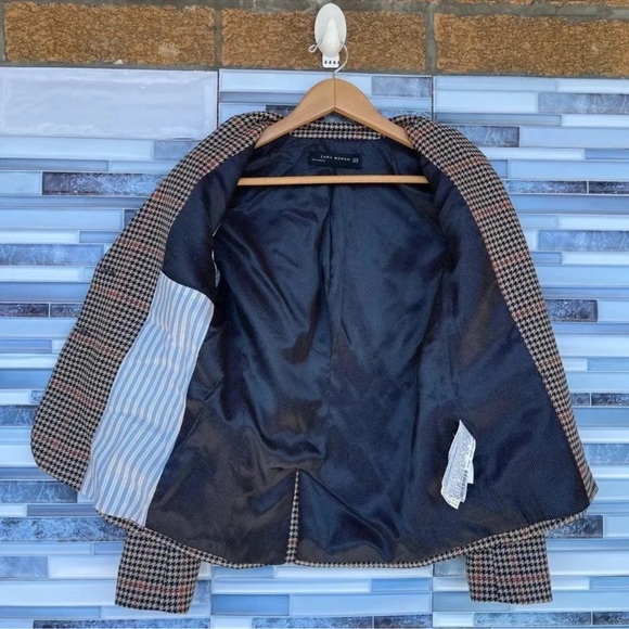 zara check gingham blazer jacket button size XS - Picture 14 of 16